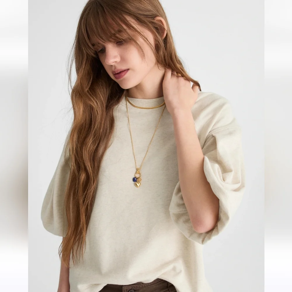 NWT Madewell Women's Puff-Sleeve Sweatshirt Tee Sz M Fall - Picture 1 of 9